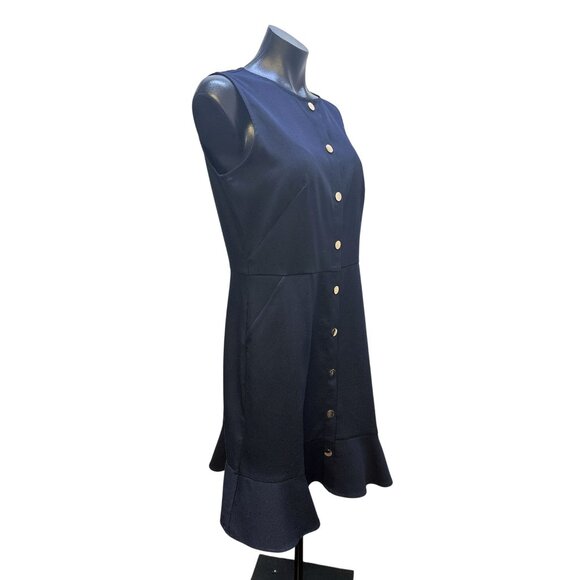 Loft Sleeveless Navy Button-Down Dress w/Ruffle Hem Size 8 - Picture 4 of 9